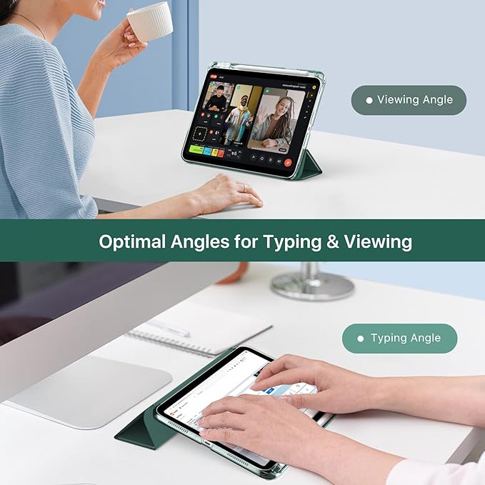 MoKo for iPad 11-inch (A16) 11th Generation Case 2025, iPad 10th Generation Case 2022 with Pencil Holder, Slim Lightweight Trifold iPad11 inch Cover with Rugged PC Translucent Back Shell,MidnightGreen