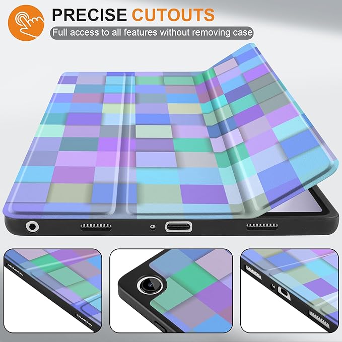 MEEgoodo Case for Samsung Galaxy Tab A9 Plus 11 inch Cover 2024 2023 with S Pen Holder, A9+ Smart Tablet Cases with Leather Trifold Stand+Soft TPU Back Shell+Smart Auto Wake/Sleep, Light Blue Mosaic