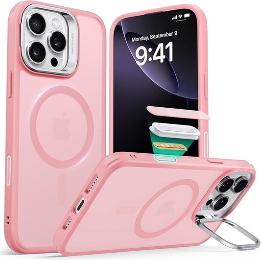 ESR for iPhone 16 Pro Case,Camera Control Button Compatible with MagSafe, Military-Grade Protective Case, Built-in Stash Stand Phone Case, Scratch-Resistant Back Cover, Classic Series, Frosted Pink