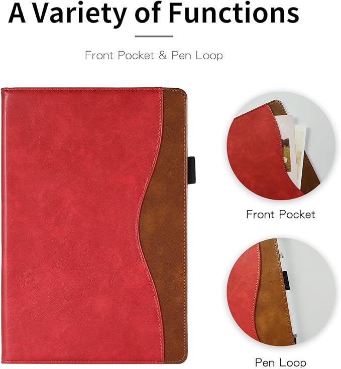 for Lenovo Tab M9 Case 9.0 inch (TB-310FU, 2023 Released) Business PU Leather Multi-Angle Stand Flip Case with Pencil Holder Card Slot for Lenovo Tab M9 9" Android Tablet-Red