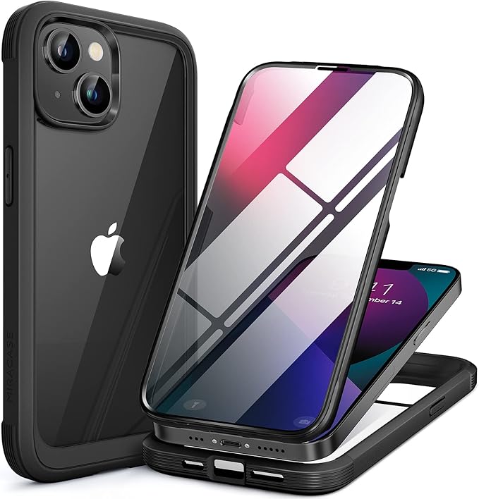 Miracase Compatible with iPhone 13 Mini case 5.4 inch, 2023 Upgrade Full-Body Glass Clear Case Bumper Case with Built-in 9H Tempered Glass Screen Protector for iPhone 13 Mini, Black