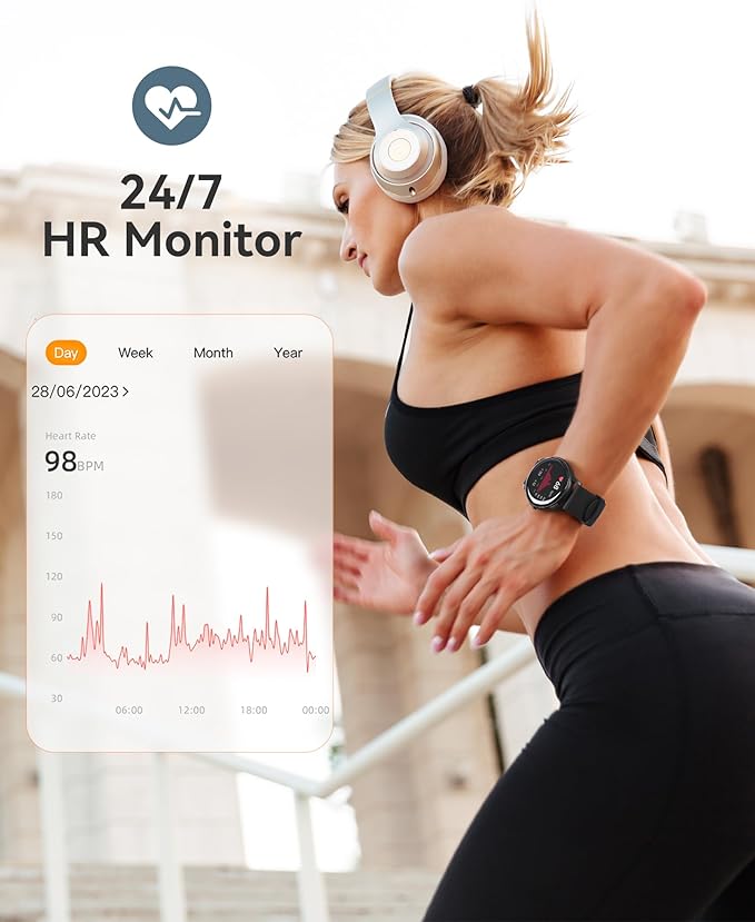 AGPTEK Smart Watch for Women Men, 5ATM Waterproof Smartwatch for Android and iOS Phones, Fitness Tracker Watch with 100+ Sports Modes, Heart Rate Monitor Pedometer Sleep Monitor, Black