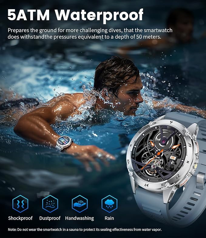 LIGE Military Smart Watch for Men iPhone Android 1.43" HD Amoled Rugged 110+ Sport Modes IP68 Waterproof Answer/Make Call Fitness Running Heart Rate Blood Pressure Health Mens Smartwatch