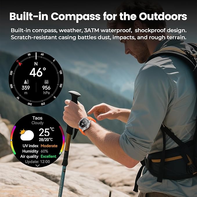 WalkerFit Military Rugged Smart Watch for Men 1.43" AMOLED Smartwatch, Always-on, 3ATM Waterproof for Swim, HR Sleep Monitor, Bluetooth Call Fitness Watch for iPhone Andriod Compatible, Silver Orange