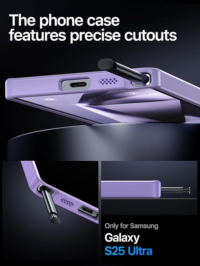 QTlier Phone case for Galaxy S25 Ultra- 360 Rotatable Magnetic Ring Stand, Military-Grade Protection, Raised Camera Frame Lilac