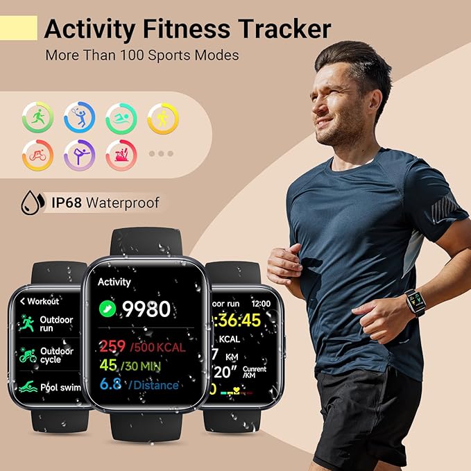 Smartwatch for Women/Men, Compatible with Android & iPhone, 1.8'' Fitness Tracker Watch with Alexa, Call & Notification Alerts, Heart Rate & Sleep Monitor, 120 Sports Modes, Waterproof Smart Watch