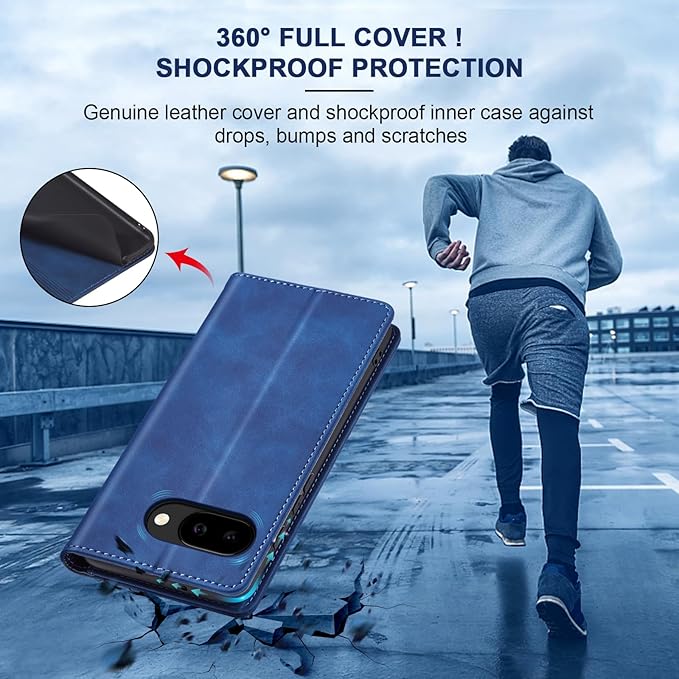 Jasonyu Flip Wallet Case for Google Pixel 9A,Leather Magnetic Folio Cover with Card Holder,Kickstand - TPU Shockproof Durable Protective Phone Case,Blue