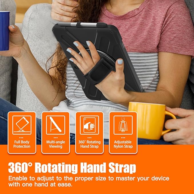 DreamerX for Microsoft Surface Go 4/3/2/1 Case (2023/2021/2020/2018), Heavy Duty Military Grade Rugged Shockproof Kids Friendly Drop Protection Cover w/Rotating Stand Hand Strap Shoulder Strap, Black