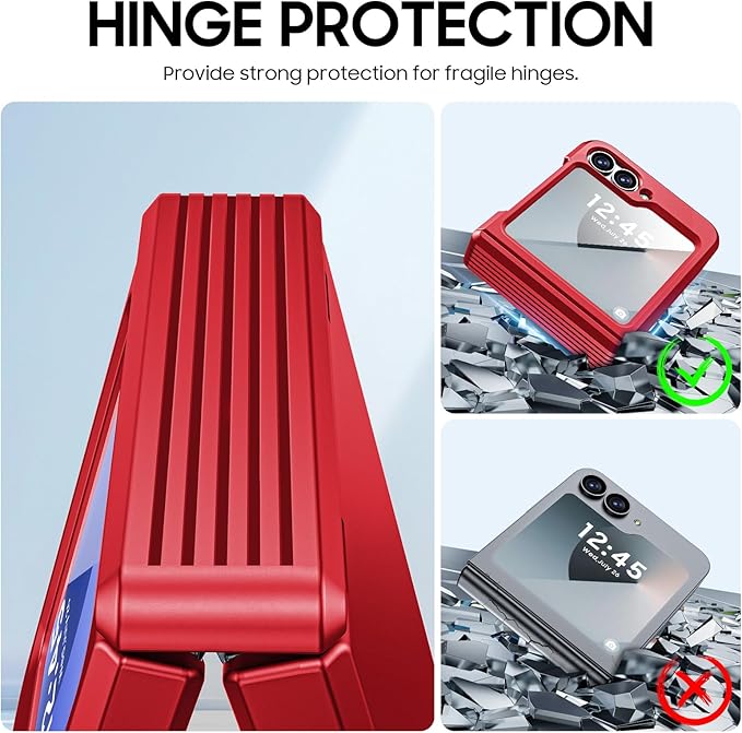 CENMASO for Galaxy Z Flip 6 Case/Z Flip 7 FE Case with Hinge Protection & Built-in Screen Protector, Ultra-Thin Full-Body Shockproof Protection Phone Case for Z Flip 6/Flip 7 FE-Red