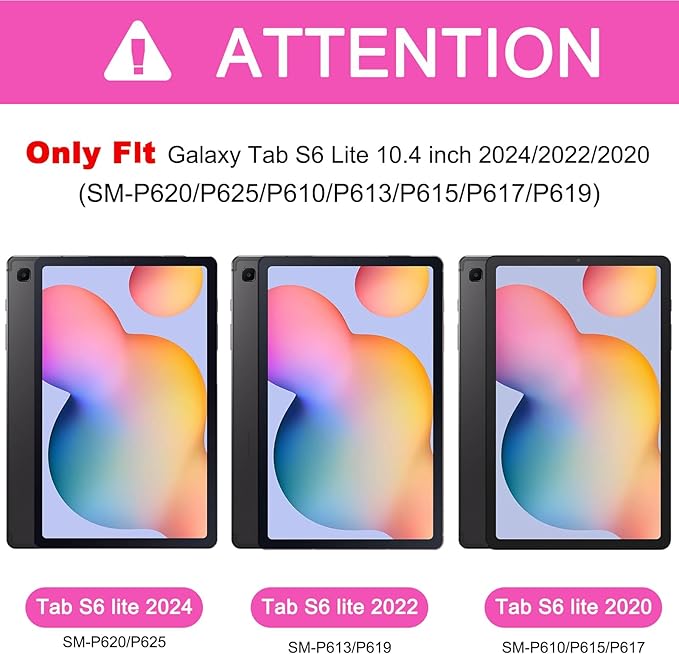 BRAECNstock for Samsung Galaxy Tab S6 Lite Case 10.4 inch 2024/2022/2020 (SM-P620/P610/P615/P619) Shockproof Protective Tab S6 Lite Case Kids with Pencil Holder Rotating Stand & Hand Strap - Rose Red