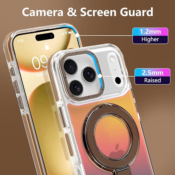 MOWIME Magnetic for iPhone 17 Pro Max Case with Stand [Compatible with Magsafe] [Fashion Fluorescent Design] [1 Screen Protector] Slim Translucent Matte Case for iPhone 17 Pro Max 6.9" 2025, Desert