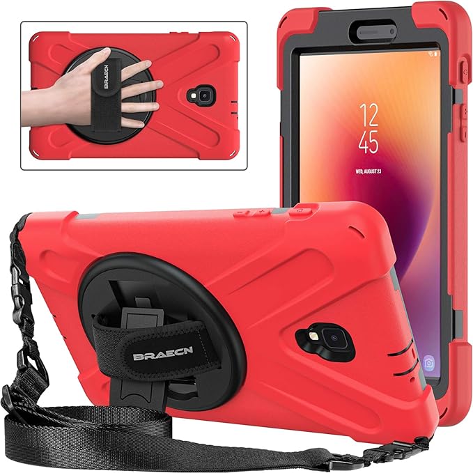 BRAECNstock for Samsung Galaxy Tab A 8.0 Inch 2017 Case Kids Shockproof Protective Case with 360° Rotating Stand & Hand Strap Shoulder Strap for Samsung Galaxy Tab A 8.0 SM-T380/T385 Tablet Case - Red