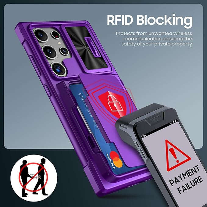 for Galaxy S24 Ultra Wallet Case with【RFID Blocking】 Card Holder & Camera Cover & Kickstand, Full Body Shockproof Wallet Case for S24 Ultra 6.8Inch 2024 for Women Men-Purple(Upgraded)