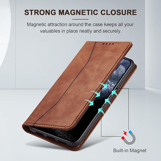 Jasonyu Flip Wallet Case for iPhone 11 Pro Max,Leather Magnetic Folio Cover with Card Holder,Kickstand - TPU Shockproof Durable Protective Phone Case,Brown