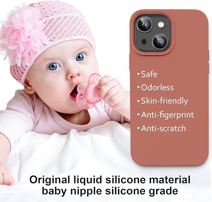 Vooii Compatible with iPhone 14 Case,[Silky Touch Premium Liquid Silicone] [Soft Anti-Scratch Microfiber Lining], Ultra Slim Shockproof Protective Case for iPhone 14 - Caramel