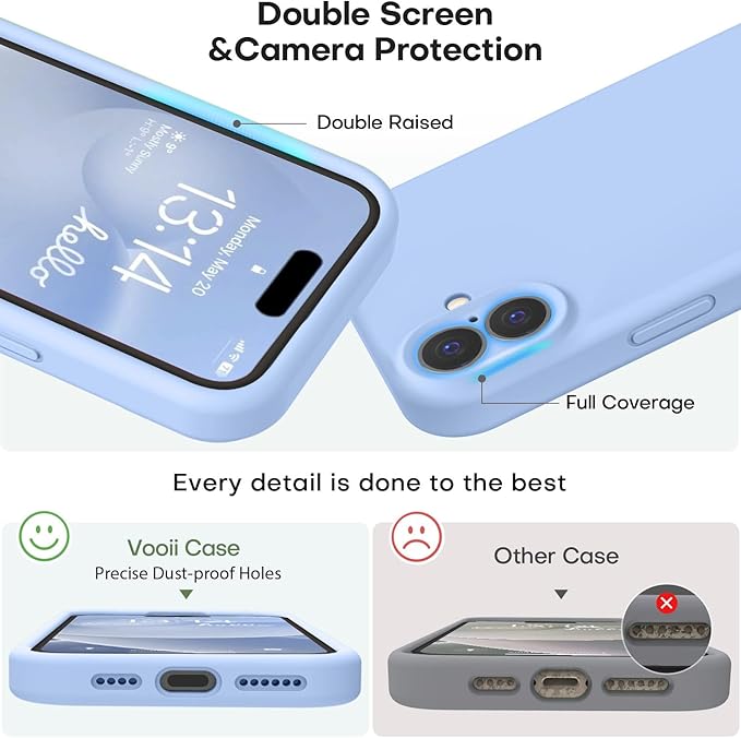 Vooii Compatible with iPhone 16 Plus Case, Liquid Silicone Upgrade [Camera Protection] [Soft Anti-Scratch Microfiber Lining] Shockproof Phone Case for iPhone 16 Plus 6.7 inch - Light Blue