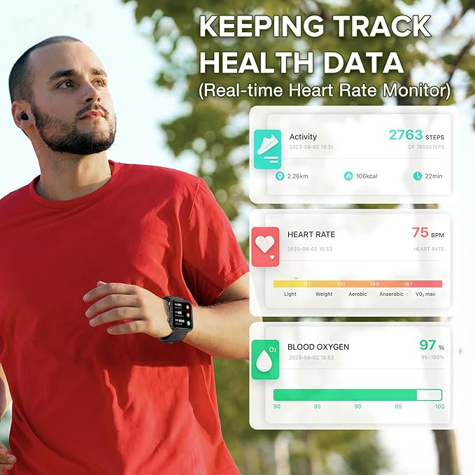 BRIBEJAT Smart Watch for Men Women (Make/Answer Call), HD 2.01'' Smartwatch IP68 Waterproof, Fitness Tracker Pedometer SpO2/Heart Rate/Sleep Monitor, Compatible with iPhone Samsung iOS Android Phone