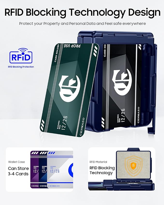 CENMASO for Samsung Galaxy Z Flip 7 Case with Card Holder [RFID Blocking] & Hinge Protection & HD Screen Protector, Rugged Anti-Scratch Full-Body Shockproof Phone Case for Z Flip 7-Blue