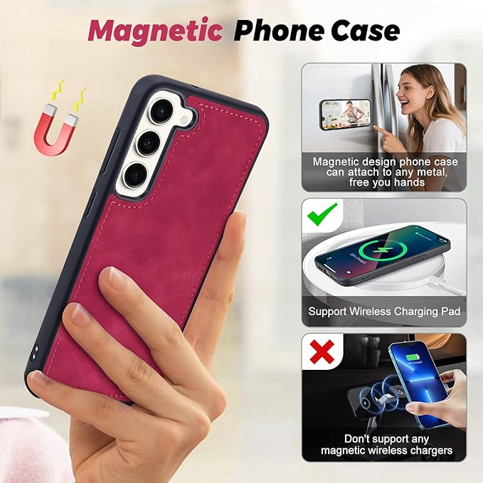 TwoHead for Samsung Galaxy S23 Plus Wallet Case with Card Holder,Detachable Magnetic Phone Case for Galaxy S23 Plus,PU Leather All-Round Protective Phone Cover Wallet with Strap(6.6 in,Wine Red)