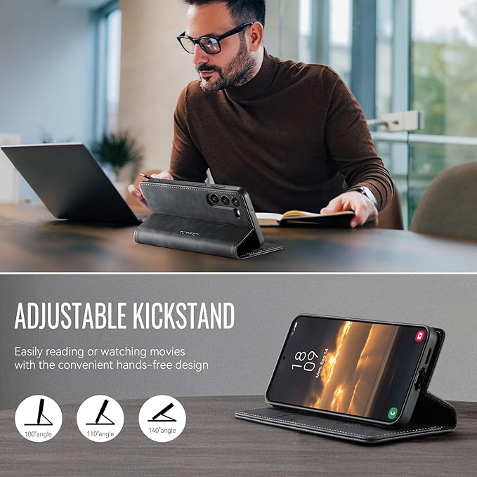 Wallet Case for Samsung Galaxy S23 5G Leather Wallet Flip Cover with Card Holder, Kickstand, Magnetic Closure, RFID Blocking TPU Shockproof Phone Case Compatible with Galaxy S23, Black