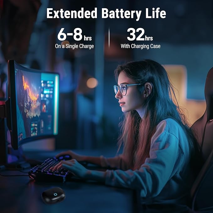 SW5 Wireless Headphones for Work with Microphone, Bluetooth Earbuds, 20ms Low Latency, 4 Mics, Compatible with Desktop Computer and Laptop PC, Ideal for Office, Call Center