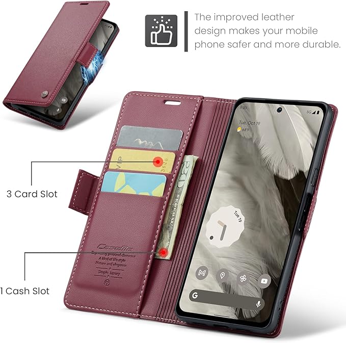 for Google Pixel 8 Case, Premium PU Leather Wallet Case Flip Cover with [RFID Blocking][Card Holder][Stand Function] Shockproof Protective for Google 8, Red