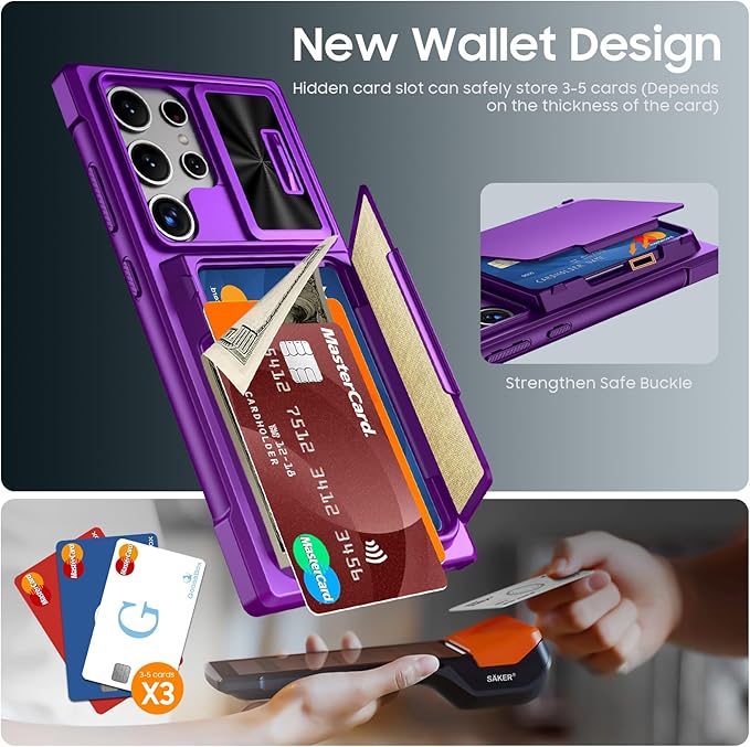 for Galaxy S24 Ultra Wallet Case with【RFID Blocking】 Card Holder & Camera Cover & Kickstand, Full Body Shockproof Wallet Case for S24 Ultra 6.8Inch 2024 for Women Men-Purple(Upgraded)
