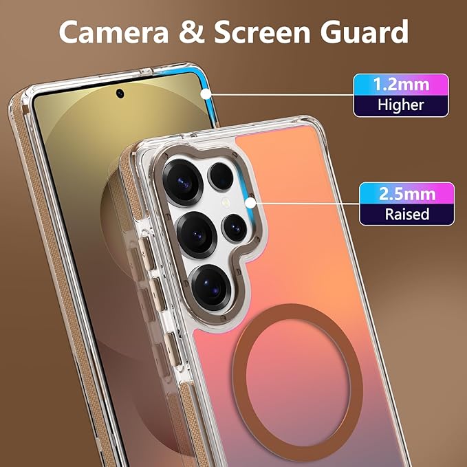 MOWIME Magnetic Case for Samsung Galaxy S25 Ultra [Compatible with Magsafe] [Cute Fashion Fluorescent Design] [1 Screen Protector] Slim Translucent Matte Case for Galaxy S25 Ultra 6.9", Desert