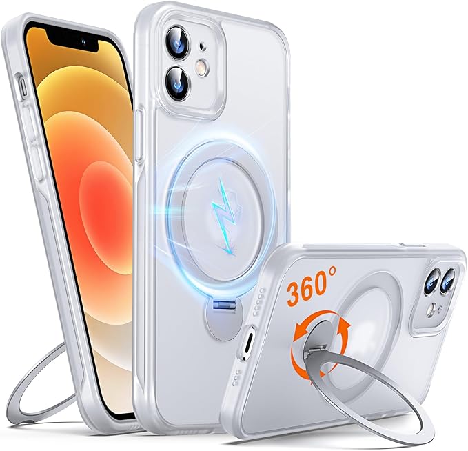 360° O-Ring MagStander for iPhone 12 Case, iPhone 12 Pro Case with Magnetic Stand Ring Holder [Compatible with MagSafe] [Military Shockproof] Kickstand iPhone 12/12 Pro Cover Matte Clear