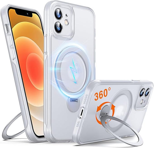 360° O-Ring MagStander for iPhone 12 Case, iPhone 12 Pro Case with Magnetic Stand Ring Holder [Compatible with MagSafe] [Military Shockproof] Kickstand iPhone 12/12 Pro Cover Matte Clear