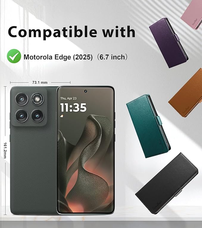 Wallet Flip Case for Motorola Edge (2025) - [RFID Blocking] Luxury PU Leather Card Holder Magnetic Phone Cover with Kickstand,Shockproof Protective Case,Black