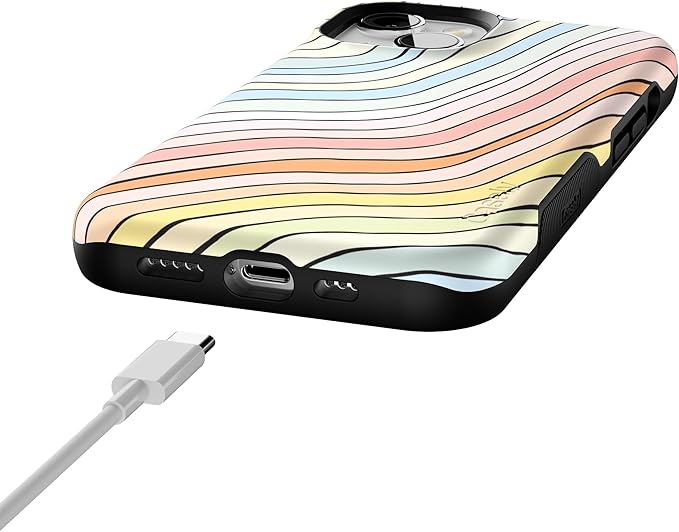 Casely iPhone 14 Case | Ride The Wave | Pastel Rainbow Lined | Compatible with MagSafe | Bold Protective Design