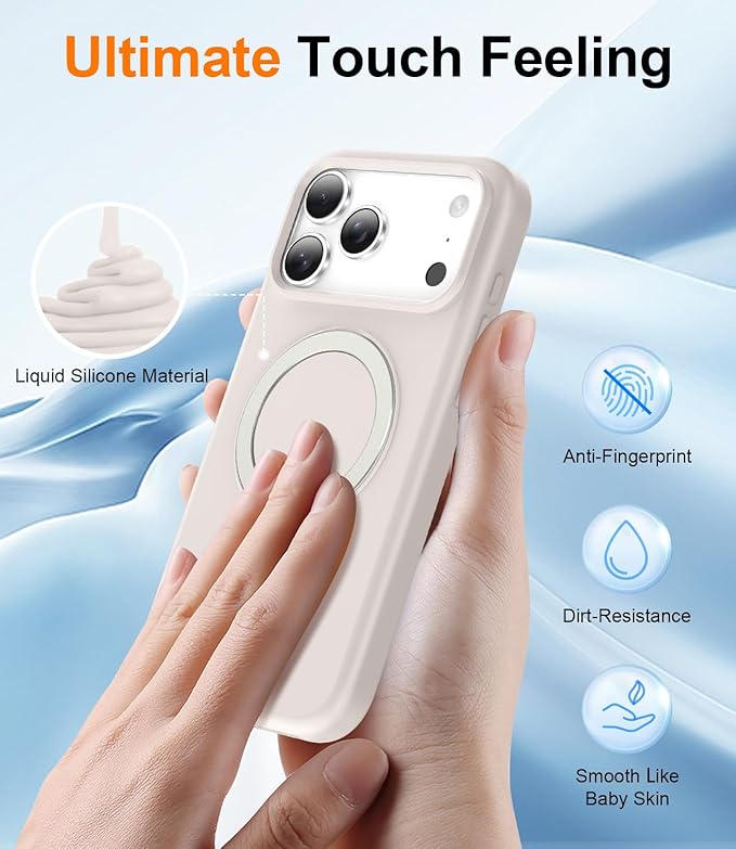 ZHK Liquid Silicone Designed for iPhone 17 Pro Case with Magnet Stand, [Precise Camera Lens Protection][Mil-Grade Drop Shockproof][Soft Anti-Scratch Microfiber Lining] Slim Fit Cover, Beige