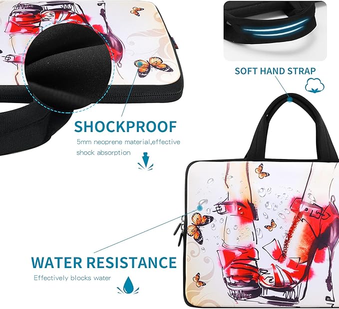 icolor 11 11.6 12 12.1 12.5 inch Laptop Carrying Bag Chromebook Case Notebook Ultrabook Handle Bag Tote Tablet Cover Neoprene Sleeve Laptop for Women Shoes