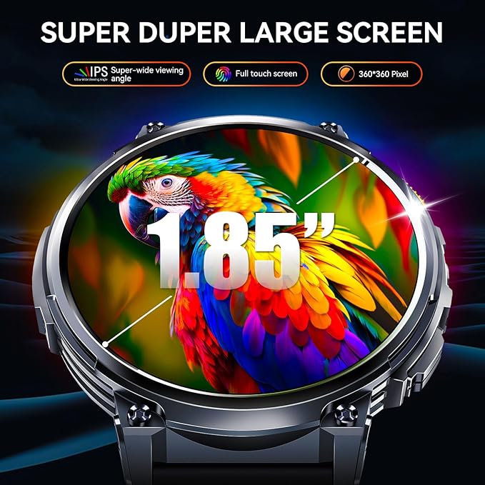 Military Smart Watch for Men 1.85” Big Screen Smart Watch, LED Flashlight/730mAh Battery/100+ Sports Modes Fitness Watch, Heart Rate Sleep Tracker Smartwatch for iOS Android (Black Stainless Steel)