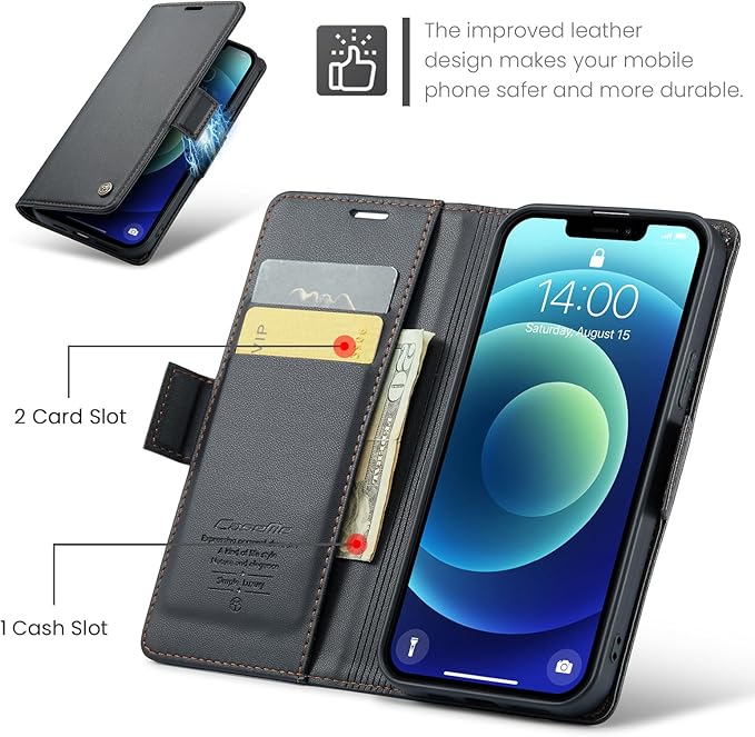 for iPhone 12 Mini Case, Premium PU Leather Wallet Case Flip Cover with [RFID Blocking][Card Holder][Stand Function] Shockproof Protective for iPhone 12 Mini 5.4 inch, Black