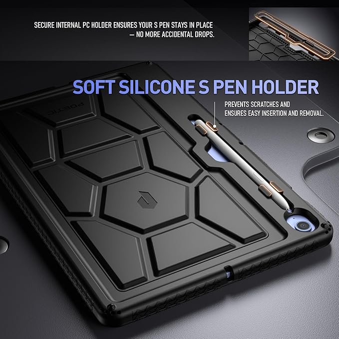 Poetic TurtleSkin Case for Samsung Galaxy Tab S10 FE Plus (2025 Release) 13.1 inch Case with S Pen Holder, Heavy Duty Shockproof Kids Friendly Protective Silicone Cover, Black