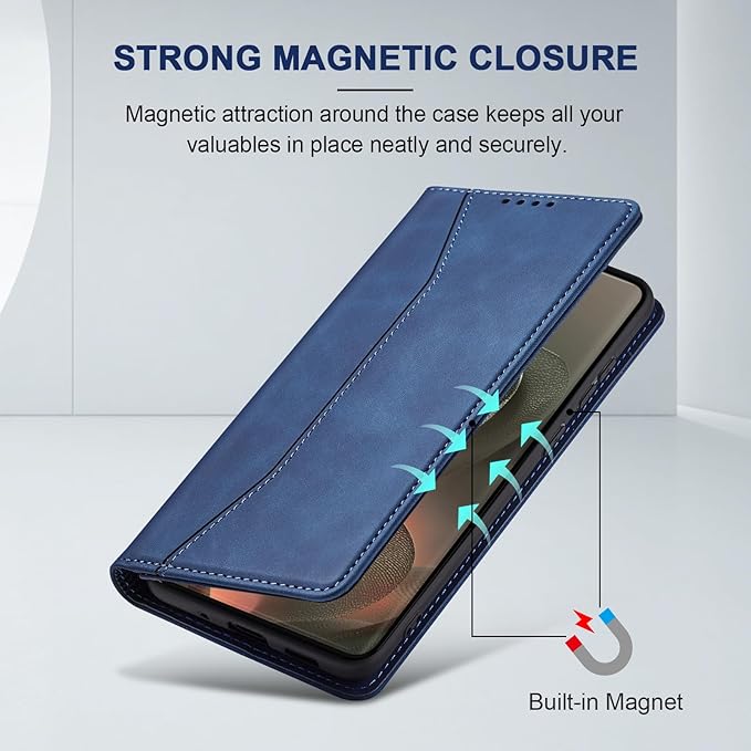 Jasonyu Flip Wallet Case for Motorola Edge (2025)/Edge 60/60 Pro/60 Fusion,Leather Magnetic Folio Cover with Card Holder,Kickstand - TPU Shockproof Durable Protective Phone Case,Blue