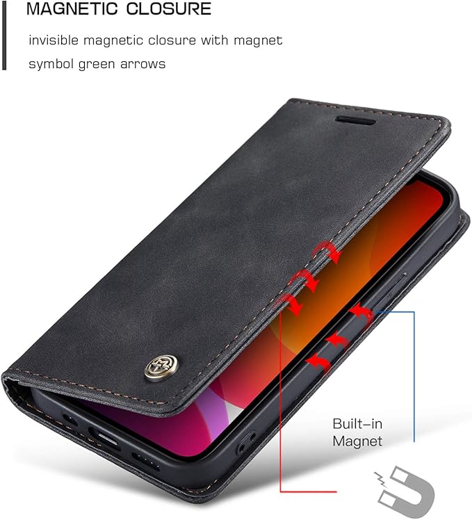 for iPhone 12 Pro Max Case, Flip Wallet Leather Case with Card Holder Magnetic Closure Shockproof Kickstand Protective Phone Cases Cover for iPhone 12 Pro Max, Black