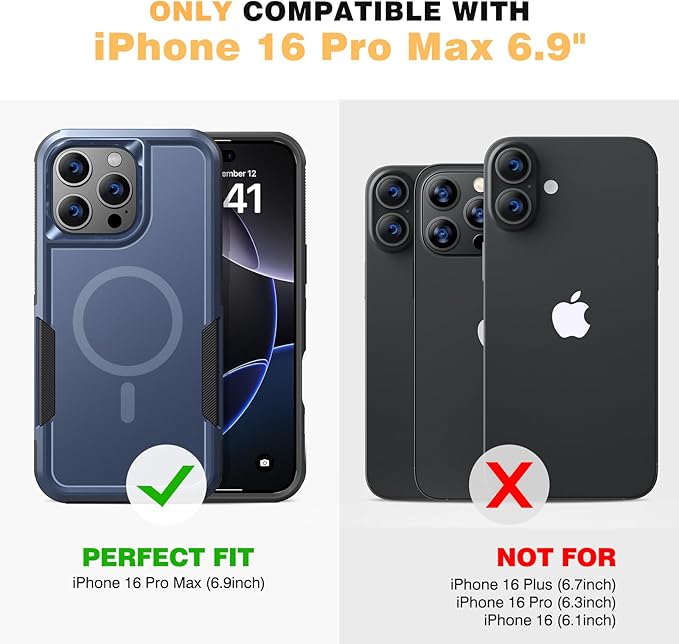 Diaclara Designed for iPhone 16 Pro Max Case, [with Privacy Screen Protector] [Anti Spy] [Military Grade Drop Protection] Heavy Duty Full-Body Shockproof Phone Case, Magnetic Blue