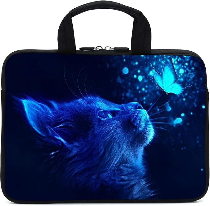 Laptop Sleeve Case 11.6" 12.1 Inch Neoprene Laptop Sleeve/Notebook Computer Pocket Case/Chromebook Case/Tablet Briefcase Carrying Bag Compatible For Men， Women ，boys， girls (blue cat)