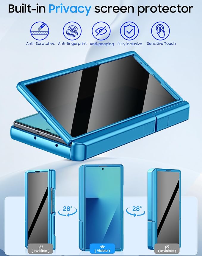 for Samsung Galaxy Z Fold 7 Case with Card Holder RFID Blocking & Privacy Screen Protector & Slide Lens Cover & Hinge Protection & Kickstand, Shockproof Wallet Case for Z Fold 7 (Lake Blue)