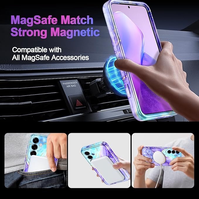 Casetego for Galaxy S25 Plus Case,Compatible with MagSafe,[Military Grade Drop Test] Full Body Protection Slim Shockproof Rugged Marble Women Case for Samsung Galaxy S25 Plus 6.7 inch,Cobalt Violet