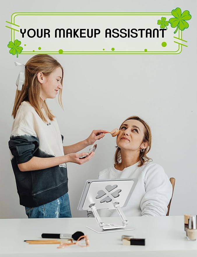 Tablet Stand for iPad,360° Rotating Desktop Holder - Aluminum Adjustable & Foldable Desk Holder for iPad Pro 12.9/11,Air 10.9,Samsung Tab S9,Portable Home/Office,Gift for Mom,Teens,Silver