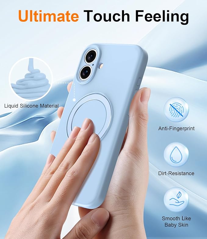 ZHK Liquid Silicone Designed for iPhone 16 Plus Case with Magnet Stand, [Precise Camera Lens Protection][Mil-Grade Drop Shockproof][Soft Anti-Scratch Microfiber Lining] Slim Fit Cover,Baby Blue
