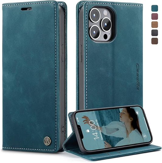 for iPhone 12/12 Pro Case, Flip Wallet Leather Case with Card Holder Magnetic Closure Shockproof Kickstand Protective Phone Cases Cover for iPhone 12 Pro 6,1",Blue-Green