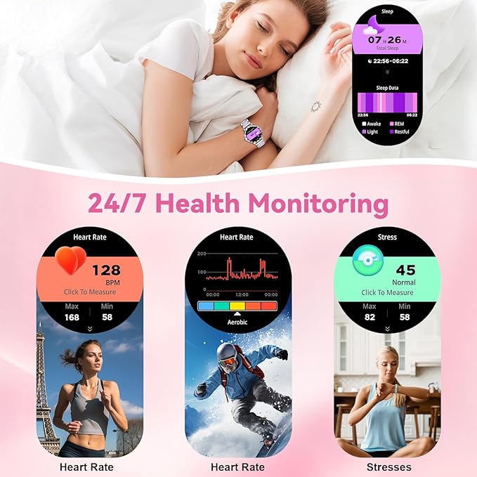 Smart Watch for Women with Make/Answer Call, 1.2" Adjustable Fitness Watch with Heart Rate Sleep Monitor Female Cycle and 100+ Sports Modes for iOS Android