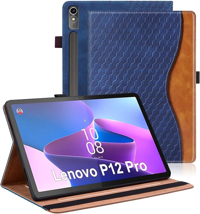Case for Lenovo Xiaoxin Pad Pro 12.7" 2025 Retro Folio Cover for Xiaoxin Pad Pro 12.7 inch with Hand Strap,Multi-Angle Stand Cover PU Leather with Card Pocket,Blue