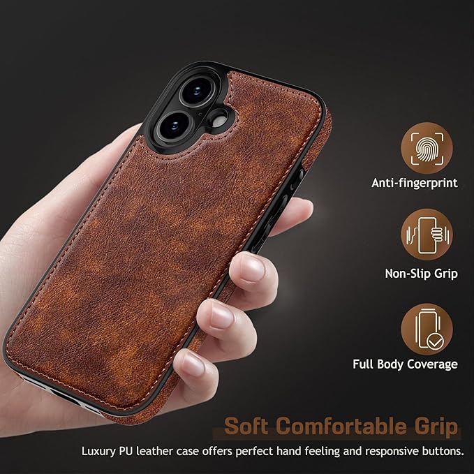 LOHASIC for iPhone 17 Case, Vintage Leather Thin Slim Luxury PU Soft Flexible Bumper Non-Slip Grip Protective Cover Men Women Phone Case for iPhone 17 6.3" 2025 - Retro Brown