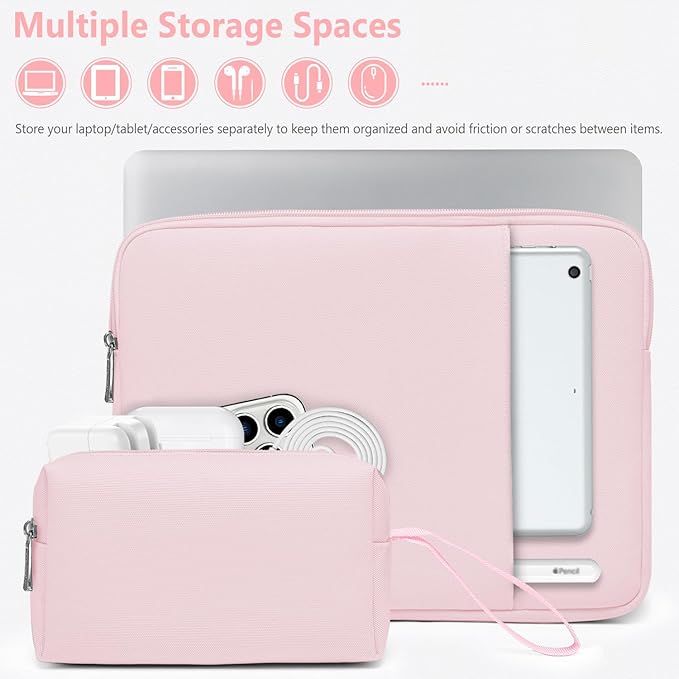 HYZUO 13.3-14 Inch Laptop Sleeve Bag Set for MacBook Pro 14 M4/M3/M2/M1, MacBook Air/Pro 13.3, 13.5"/13.8" Surface Book/Laptop, Notebook Case for 13.3" HP Dell Lenovo Asus Acer, Pale Pink
